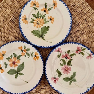 Vintage Floral St. Clement France Hand Painted Plates | Set of 3 Wall Plates
