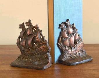Vintage Pair of Maritime Cast Iron Bookends | Bronze Overlay
