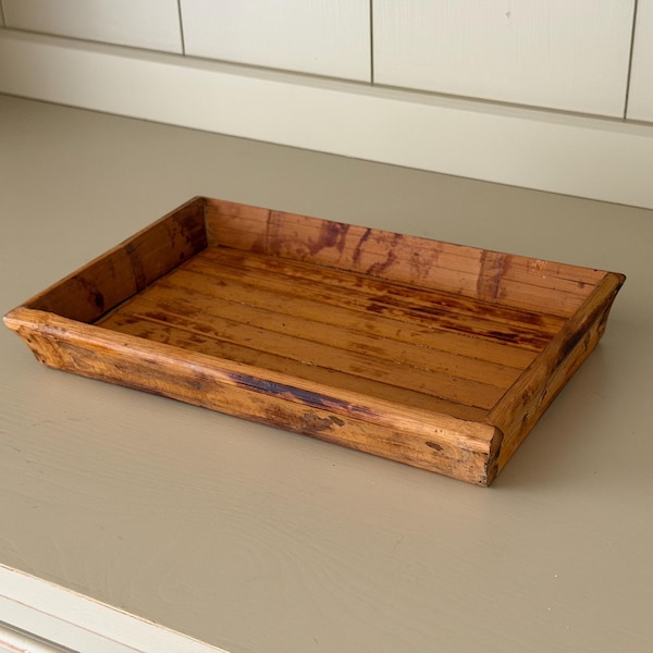 Vintage Burnt Bamboo Tray | Tortoise Shell Bamboo