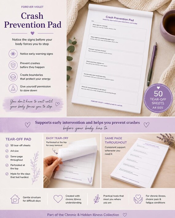 Crash Prevention Pad • Chronic Fatigue, Long COVID & Energy Pacing Support Tool • A4 Tear‑Off Notepad