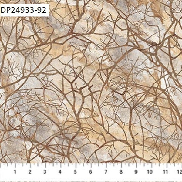 Windswept cotton Quilt fabric by Northcott By The Yard 24933-92 Tan / Gray Tree Branches