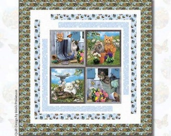 Kittens in the Garden Panel Quilt kit #2 61x61 Henry Glass Advanced Beginner