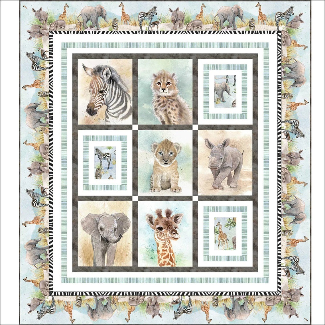Baby Safari Zoo Animals Quilt Kit 1 53x59 P&B Textiles Etsy
