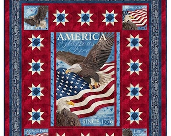 Glorious & Free Patriotic Quilt Kit 72x83 Northcott Stars Stripes Intermediate Eagle