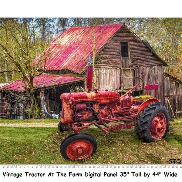 by the panel 35x44 Antique Farm Tractor at the Barn cotton Quilt fabric David Textiles