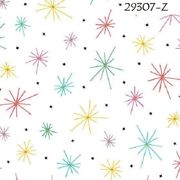 Light Up the Sky Fireworks cotton Quilt fabric QT 29307-Z Stars on White