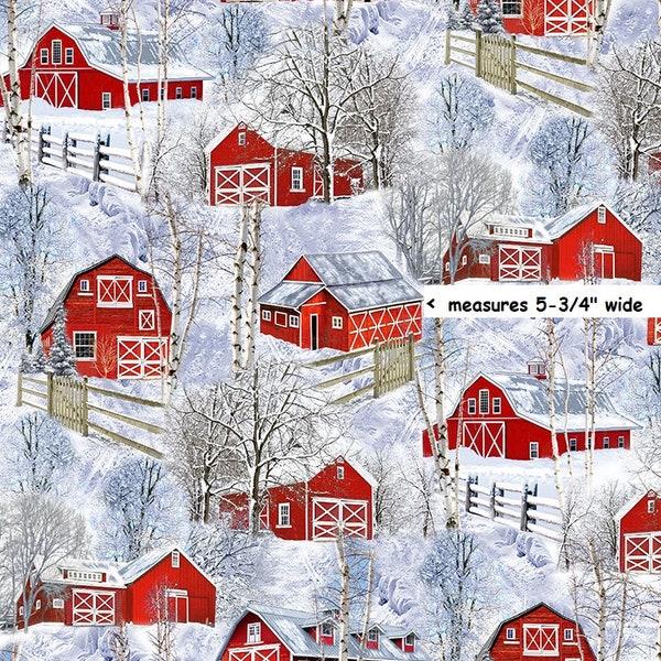 Christmas Winter Red Barn cotton quilt fabric Timeless Treasures C7869