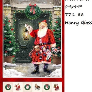 Old Saint Nick Christmas Pillow Panel Multi color cotton Quilt fabric Henry Glass 24x44 Santa Clause