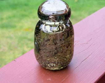 Vintage Mid-Century Modern Art Glass Paperweight, Smoky Olive Bullicante Sculpture