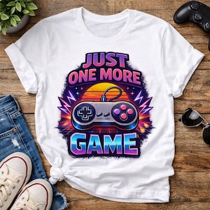 Koszulka Just One More Game | Koszulka gamingowa Retro Controller Sunset