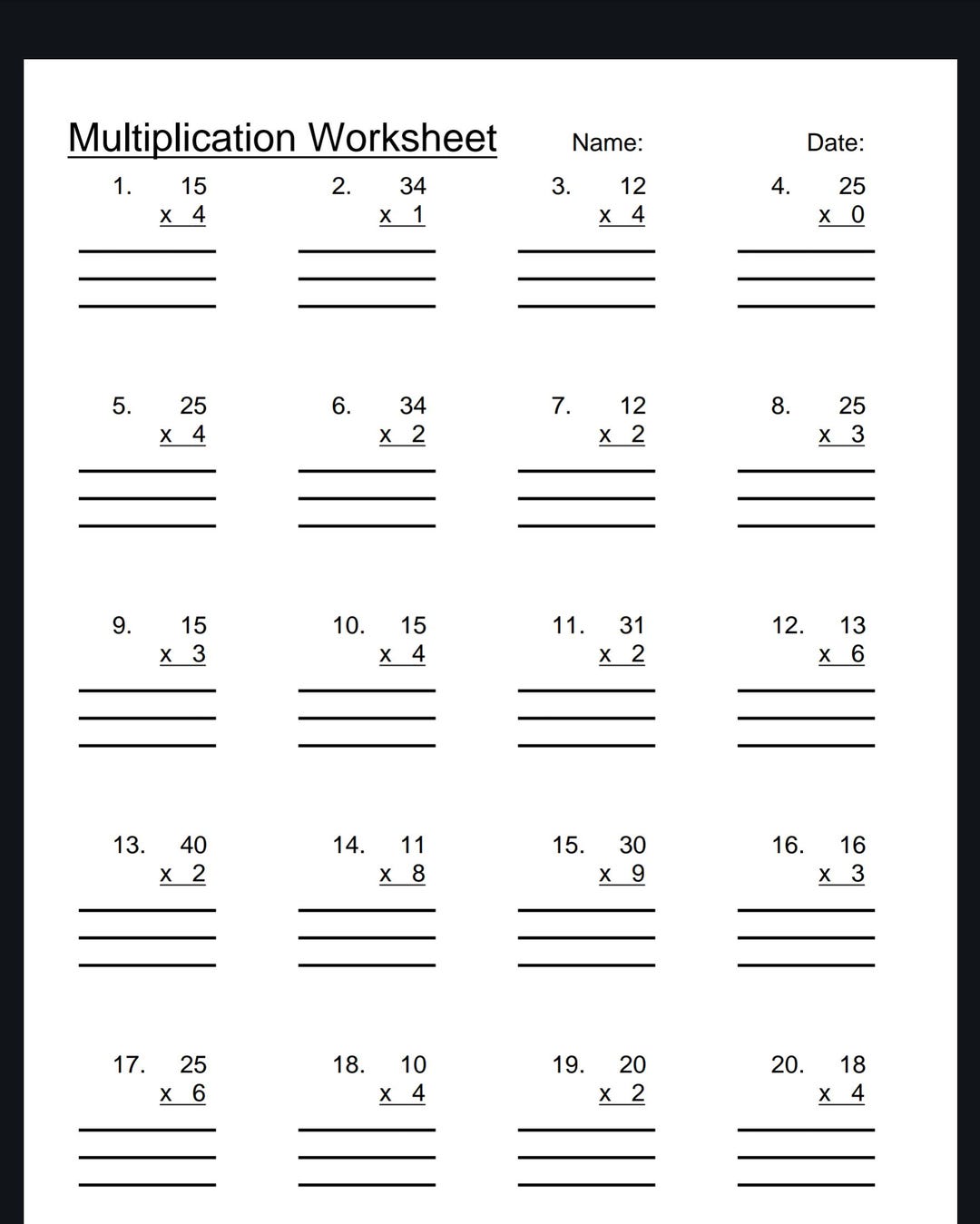 New Math Sheets Multiplication Multiplication Worksheets Printable/editable PDF | Math Worksheet for ...