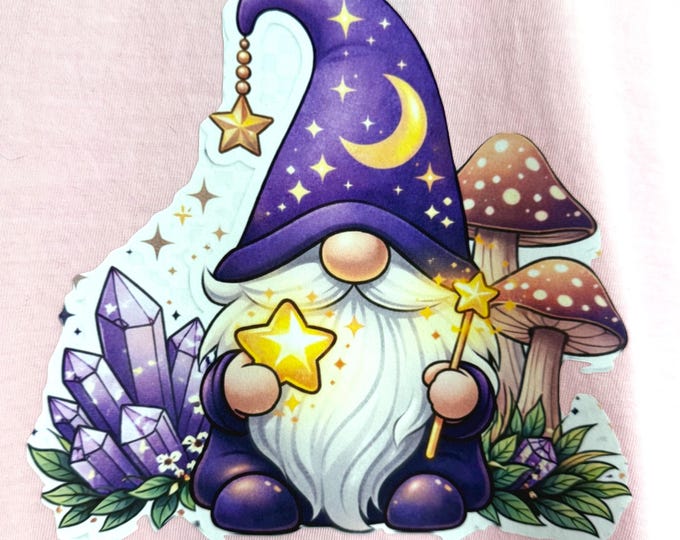 Gnome Shirt, Crystal Mushroom Fantasy Tee, Whimsical Celestial Design
