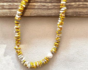 Yellow bead necklace women, Valentines day gift wife, Trade bead necklace, African jewelry gift, 21 inches necklace, birthday gift for mom