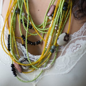 Chunky yellow statement necklace, statement necklace, multi-strand necklace, multi-strand beaded necklace for mom, boho necklace, gift for