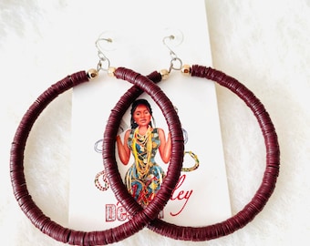 African Vinyl Bead Hoop Earrings, Handmade Ghana Jewelry