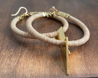 Recycled Vinyl Hoop Earrings, Ghana Beads, Lightweight Fashion Jewelry