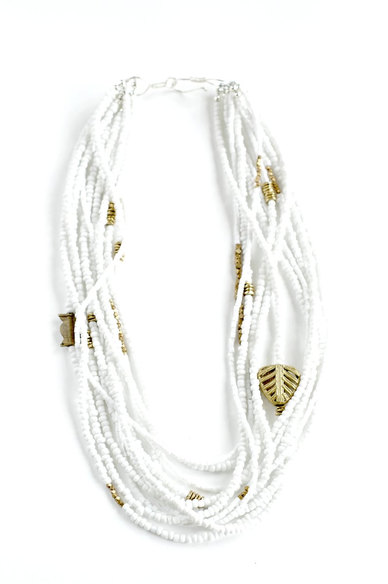 Christmas Gift for Her, White Bead Necklace, Boho Necklace, Beaded