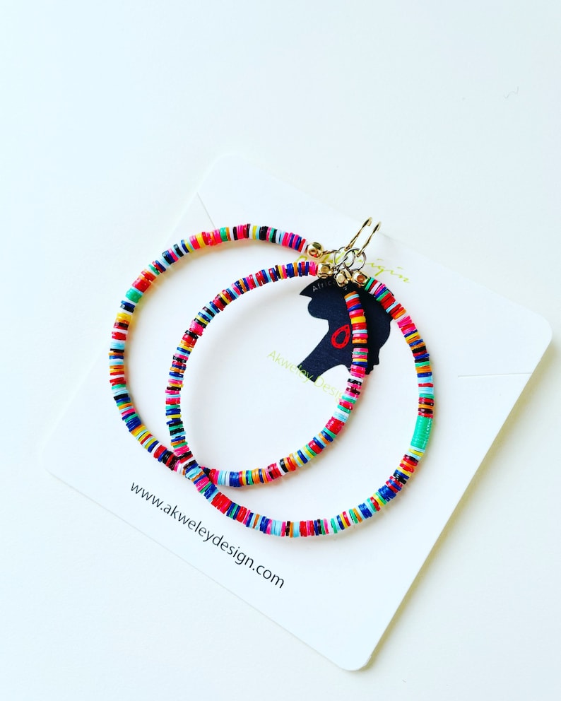 colorful earrings hoop, eclectic jewelry, rainbow earrings, African beaded jewelry for women, Black owned shops jewelry earrings, unique image 1