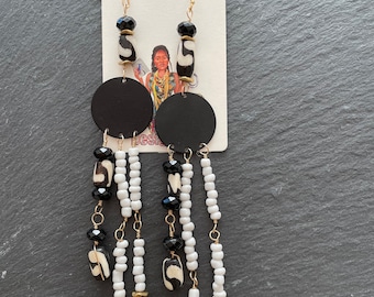 Boho earrings, black and white earrings, African beaded earrings for women, gift for wife earrings