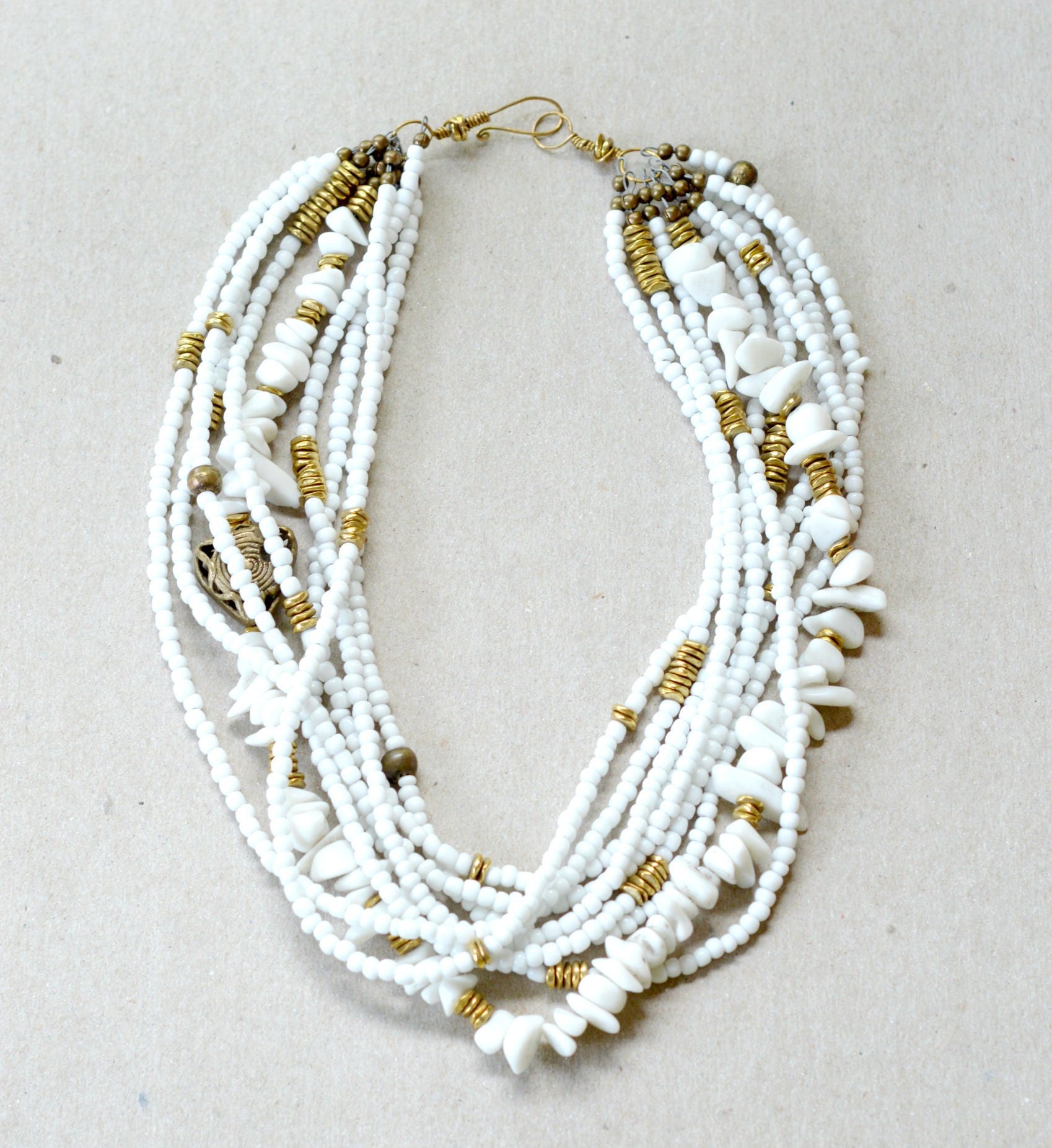 Christmas Gift for Her, White Bead Necklace, Boho Necklace, Beaded ...