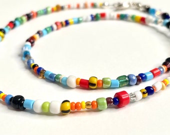 Colorful beaded necklace, Masculine men necklace, Men's simple necklace, unisex necklace, beaded necklace for men, Black own shop, seed bead