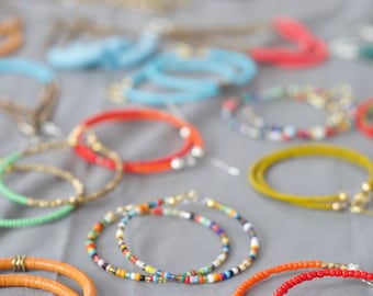 African Beaded Hoop Earrings, Colorful Seed Beads