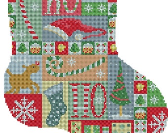 Vintage Patchwork Weihnachtsstrumpf Kreuzstich Anleitung - Lucie Heaton - Digital PDF Zählmuster Vorlage