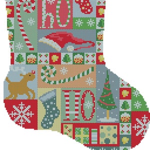 Vintage Patchwork Christmas Stocking Cross Stitch Pattern - Lucie Heaton - Digital PDF Counted Cross Stitch Chart Download