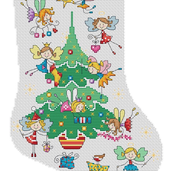 Fairies Small Christmas Stocking Cross Stitch Pattern - Lucie Heaton - Digital PDF Counted Cross Stitch Chart Download