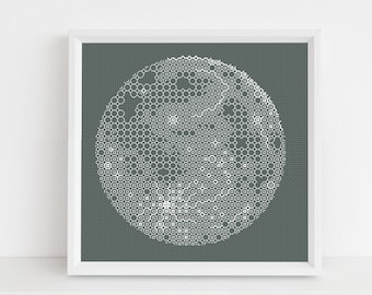Blackwork Moon  - PDF Cross Stitch Chart - Lucie Heaton