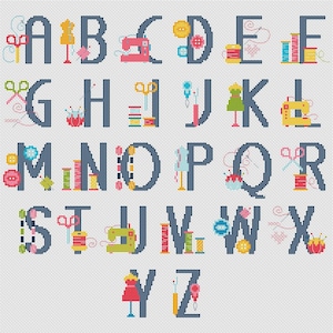 Sewing ABC Alphabet PDF Cross Stitch Pattern