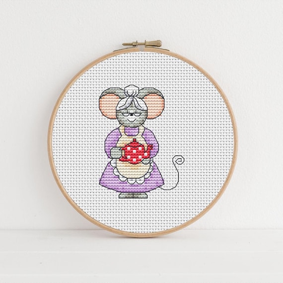 Furry Tales Granny Mouse, Cross Stitch Pattern by Lucie Heaton, PDF Counted Cross Stitch Chart Download