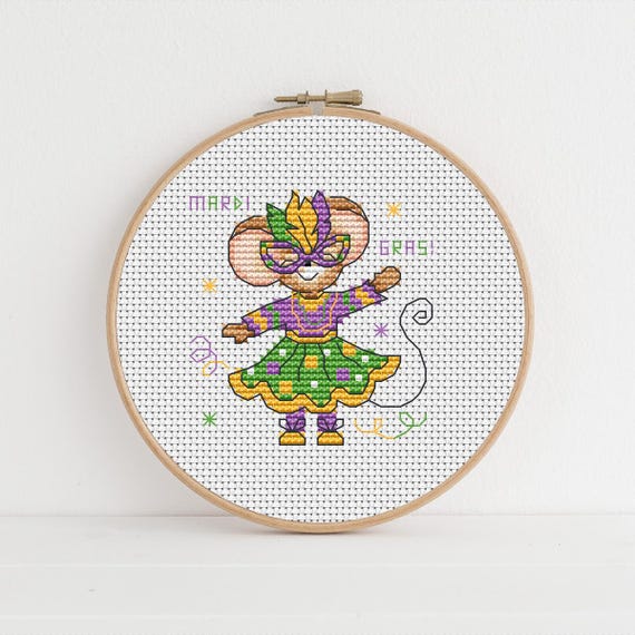 Mardi Gras Mouse Cross Stitch Pattern, Furry Tales by Lucie Heaton (PDF Download)