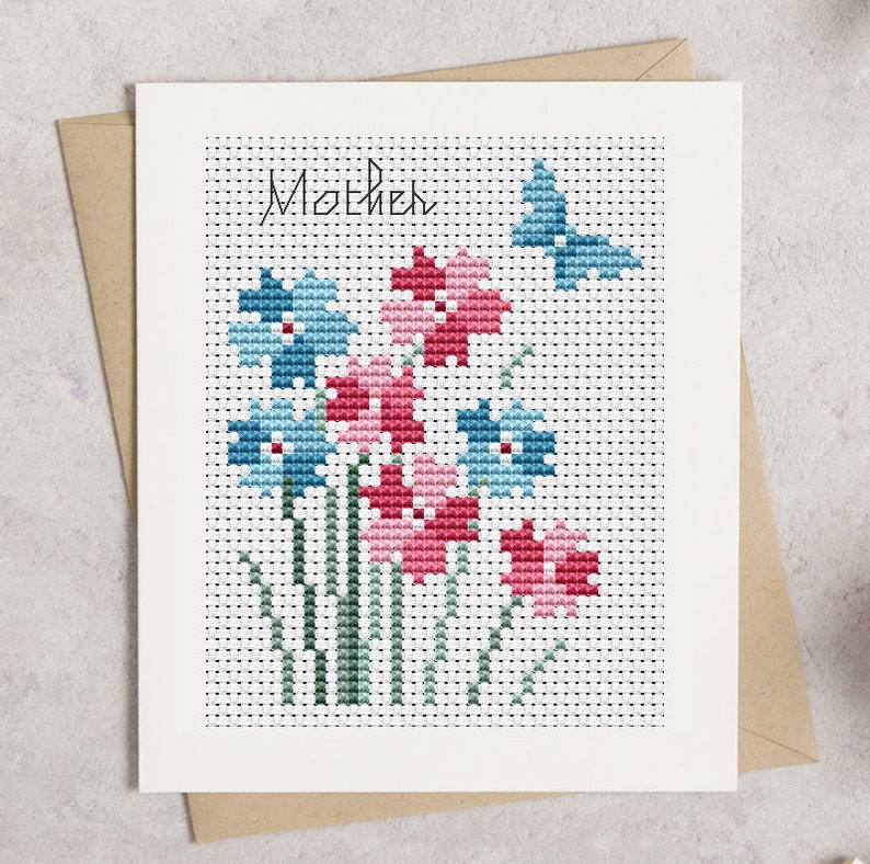Floral Mother's Day Cards Cross Stitch Pattern Lucie Heaton Digital PDF Counted Cross Stitch Chart Download image 2