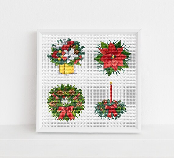 Winter Floral Christmas Cards Pattern / Christmas Cross Stitch | Etsy