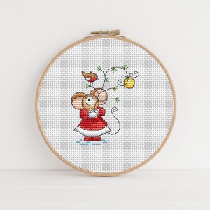 Furry Tales Christmas Twig Mouse, Cross Stitch Pattern by Lucie Heaton, PDF Counted Cross Stitch Chart Download