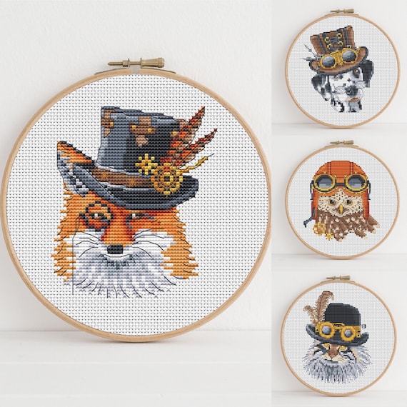 Steampunk Animals, PDF Cross Stitch Pattern / Lucie Heaton Design