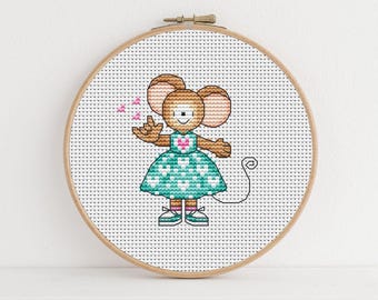 Sign Language Love Mouse Cross Stitch Pattern, Furry Tales by Lucie Heaton (PDF Download)