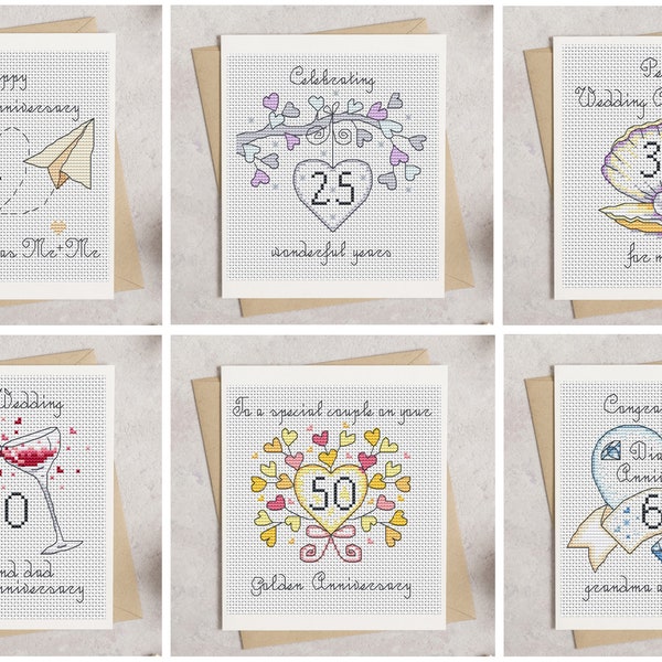 Cartes d’anniversaire de mariage Modèle de point de croix - Lucie Heaton - PDF numérique compté point de croix graphique télécharger