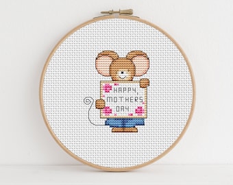 Furry Tales  Mother's Day Message Mouse PDF Cross Stitch Pattern Lucie Heaton