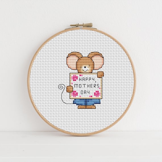 Furry Tales  Mother's Day Message Mouse, Cross Stitch Pattern by Lucie Heaton,  PDF Counted Cross Stitch Chart Download