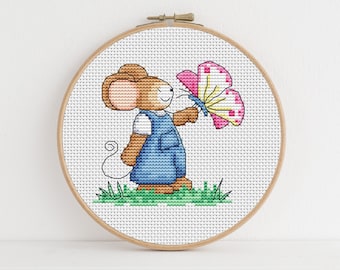 Furry Tales Butterfly Mouse / PDF Cross Stitch Pattern / Spring Cross Stitch / Lucie Heaton