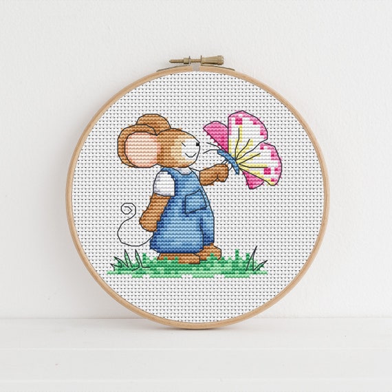 Furry Tales Butterfly Mouse / PDF Cross Stitch Pattern / Spring Cross Stitch / Lucie Heaton