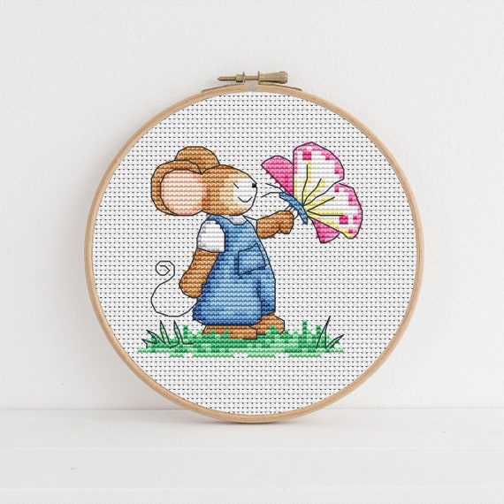 Furry Tales Butterfly Mouse, Cross Stitch Pattern by Lucie Heaton, PDF Counted Cross Stitch Chart Download