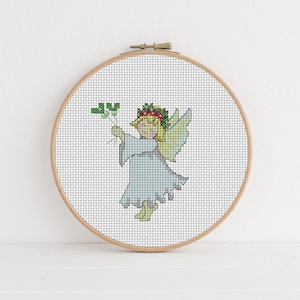 Mistletoe Angel / Christmas Cross Stitch PDF Pattern / Counted Cross Stitch Chart / Lucie Heaton