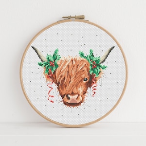 Christmas Highland Cow Cross Stitch Pattern - Lucie Heaton - Digital PDF Counted Cross Stitch Chart Download