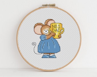 Furry Tales Number One Dad Mouse - Cross Stitch Pattern - Lucie Heaton - Digital PDF Counted Cross Stitch Chart Download