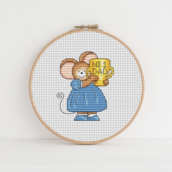 Furry Tales Number One Dad Mouse - Cross Stitch Pattern - Lucie Heaton - Digital PDF Counted Cross Stitch Chart Download