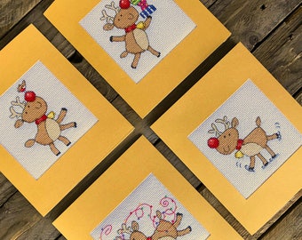 Christmas Reindeer Cards Cross Stitch Pattern by Lucie Heaton, PDF Counted Cross Stitch Chart Download