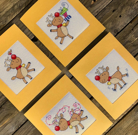 Christmas Reindeer Cards Cross Stitch Pattern by Lucie Heaton, PDF Counted Cross Stitch Chart Download